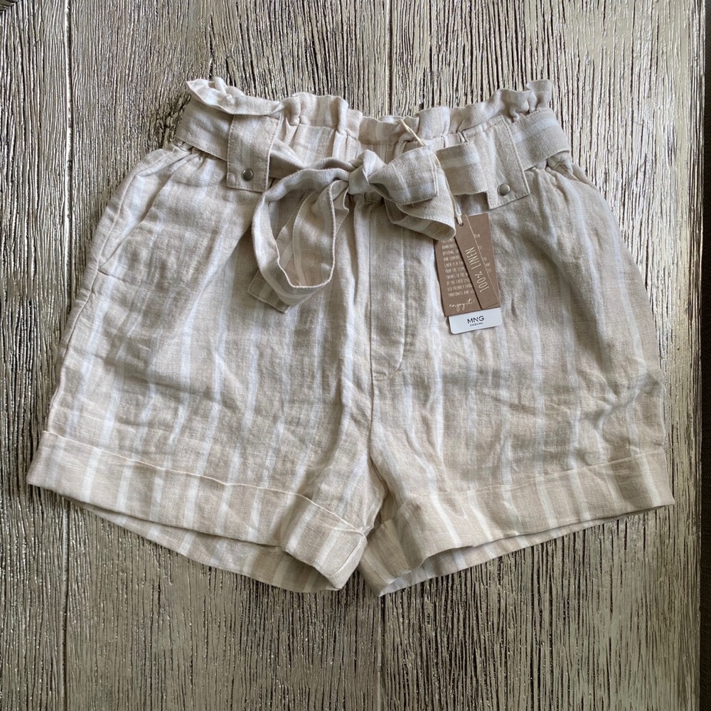MANGO Tan & White Stripe Shorts